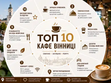 ТОП 10 кафе Вінниці: рейтинг, відгуки та як обрати
