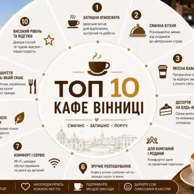 ТОП 10 кафе Вінниці: рейтинг, відгуки та як обрати
